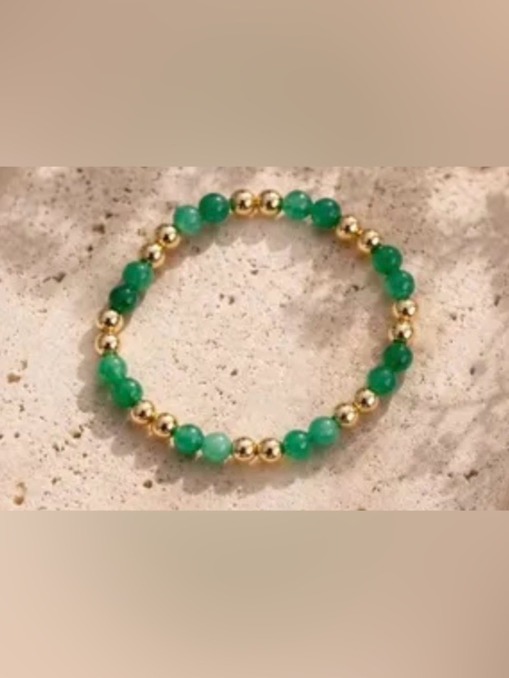 Green Bead & Elastic Band Bracelet with Gold Accents - Women Jewelry